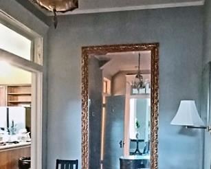 Mahogany "Kidney" Shape Desk with Custom Glass Top ~ Massive Gold Gilt Framed Mirror