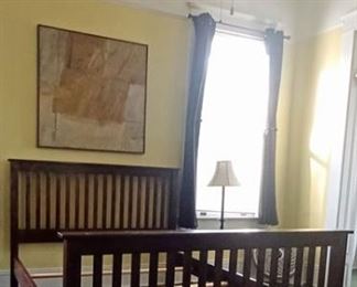 Full Size Wood Bed ~ Abstract Art ~ Floor Lamp