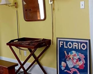 Folding Tray Table ~ Antique Mirror with Mounts ~ Advertising Poster