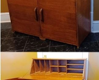 English Oak Drop-Front Desk with Lower Storage Doors