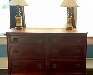Antique Six-Drawer Mahogany Dresser ~ Matching Colonial Lamps