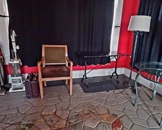 Antique Iron Frame Console Table with Black Veined Marble Top ~ Iron Garden Table with Glass Top ~ Three Clean Vacuums ~ Briefcases