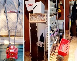 Mantis Tiller ~ Metal Locker ~ Seed & Fertilizer Spreader ~ Stihl Brand Gasoline Trimmer