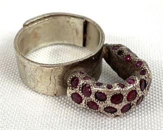 Amazing Karl Fritsch Brutalist Sterling Silver & Rubies Ring- Size 7.5- Signed
