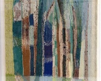 Evelyn Ackerman Signed Hand-Woven Textile Art in Acrylic/ Lucite Frame
