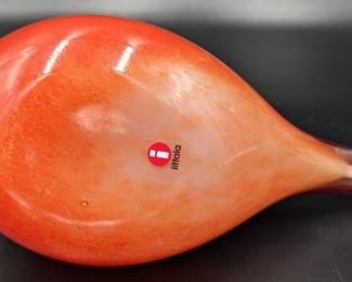 Signed Oiva Toikka for IITTALA Art Glass Red Cardinal / Kardinaali with Label - 6 Inches High
