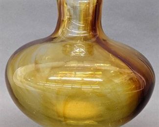 ROBERT BARBER 1973 Amber Swirl Art Glass Vase - Signed- Pre Fenton
