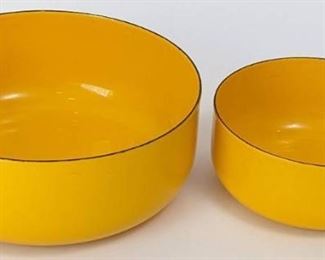 Two Vintage Finel Arabia Kaj Franck Yellow Nesting Bowls - Finland Enamelware
