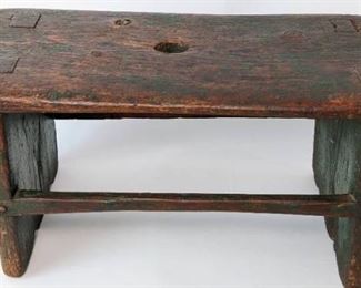 Antique Scandinavian Short Wood Step Stool / Milking Stool- 1800's
