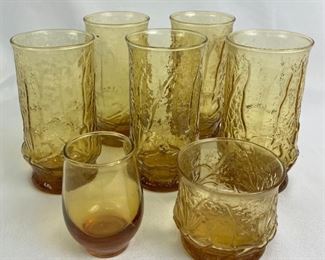 Mid-Century Anchor Hocking Rain Flower Glassware in Amber
