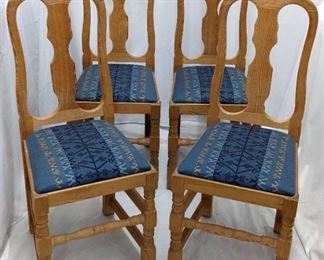 Four Vintage Pine KROGENAS MOBLER of Norway Dining Chairs with Hand-Loomed Seats- 1900's
