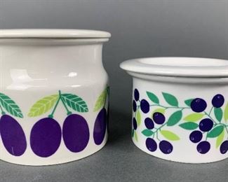 Two Vintage 1960's ARABIA of Finland Pomona Jars - Plum and Blueberry Design
