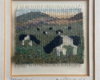 Signed Anne Mitchell Reid Framed Micro Tapestry - "Pastures New" - Grazing Cows
