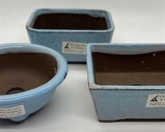 Set of 3 Albert Kessler & Company Glazed Stoneware Bonsai Pots - Made in Japan
