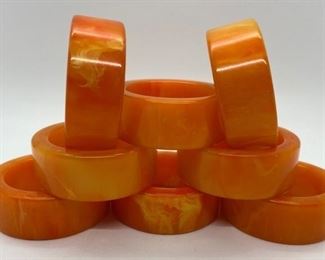 Set of 8 Bright and Beautiful Orange Marble Bakelite Napkin Rings
