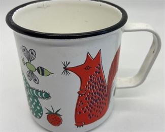 Rare Vintage 1960's Finel Arabia KAJ FRANCK Child's Enamelware Mug - "Noah's Ark" - Made in Finland
