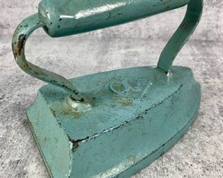 Antique Flat Sad Iron / Door Stop - Painted Pale Aqua
