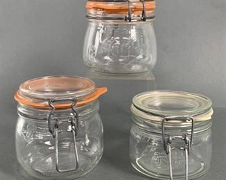 Three Rare Vintage Glass Jars with Locking Lids - Two are FRANCE LE PARFAIT SUPER
