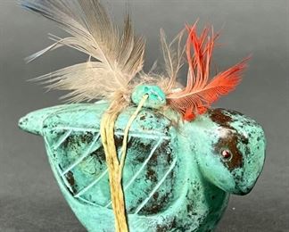 Cast Metal Zuni Bird Fetish with a Rich Blue-Green Patina
