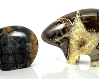 Two Vintage Carved Septarian Stone Zuni Bear Fetishes
