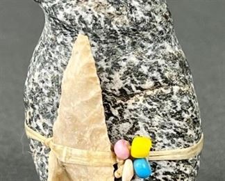 Grey Stone Zuni Bird Fetish with Attached Carved Stone Arrowhead and Beads
