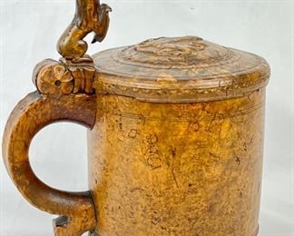 RARE 18th Century Norwegian Birch Burl Wood Ale Tankard -Circa 1763
