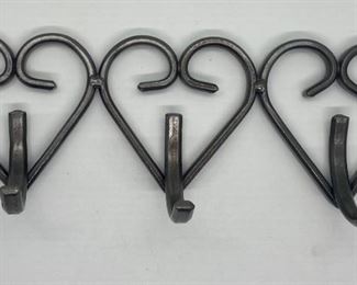 Vintage Swedish Triple Heart Wrought Iron Wall Hook
