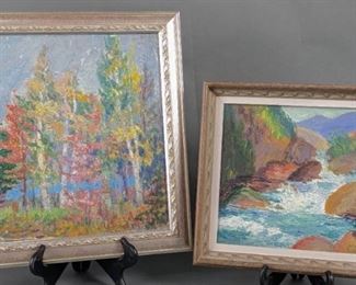 Antique Original Signed Mary Alice (M.A.) Higgy Framed Landscape Oils - Trees, and Stream
