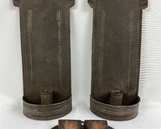19th Century Wall Hanging Tin Candle Sconces and Match Caddy
