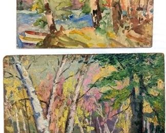 Mary Alice (M.A.) Higgy: Antique Original Forest Nocturne Watercolor and Oil Paintings
