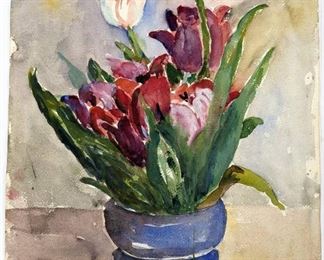 M.A. Higgy: 3 Signed Loose Floral Original Watercolors
