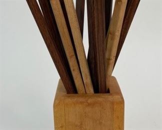 Nine Pairs of Hand-Carved Chopsticks and Wooden Container
