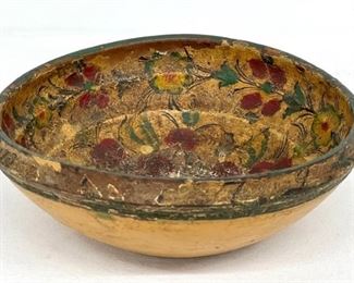Antique Hand-Carved Scandinavian Bowl w/Intricately Painted Floral Interior circa 1879
