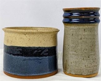 Pair Vintage Stoneware Vases- One "Hagist"- Both Signed
