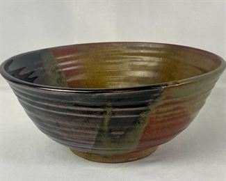 Large Glazed Pottery Bowl - Stamped by Artist
