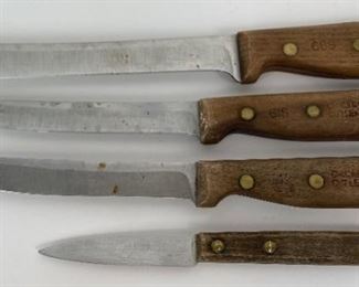 Set of 4 Vintage Kitchen Knives - 3 Chicago Cutlery Knives, 1 Small Wood Handled Paring Knife
