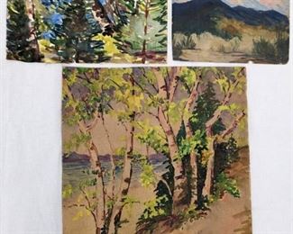 Antique Mary Alice (M.A.) Higgy: 3 Original Landscapes, Watercolor and Pastel, One Signed
