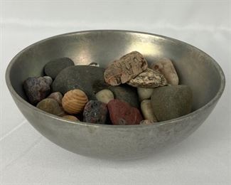 Stede Pewter Deep Bowl Filled with Collection of Stones
