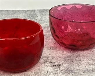 Two Vintage Cranberry Glass Bowls
