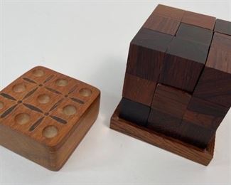 Wood Puzzle Cube and Wood Travel Tic Tac Toe with Marbles
