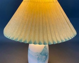 Le Klint Danish White and Turquoise Glass Table Lamp Circa 1980
