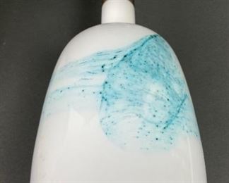 Le Klint Danish White and Turquoise Glass Table Lamp Circa 1980
