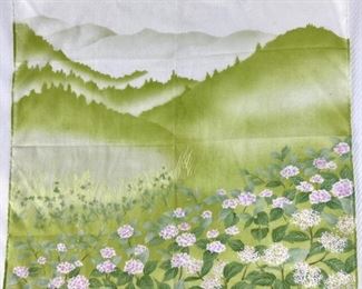 Unusual Signed Floral/Mountain Scene Textile
