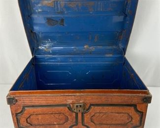 Vintage Scandinavian Metal / Tin Steamer Trunk with Handles
