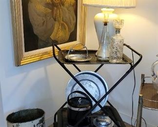 Bar carts, vintage tea cart, oil paintings