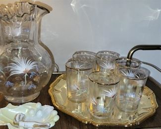 Lemonade pitcher, matching glasses