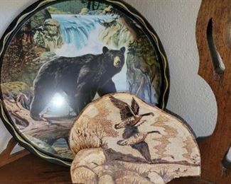 Vintage, Metal tray, Etched tree mushroom