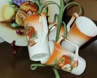 Hand painted , dessert platter and coffee mugs,