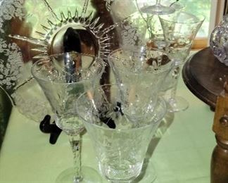 Etched, Stemware, dessert plates,