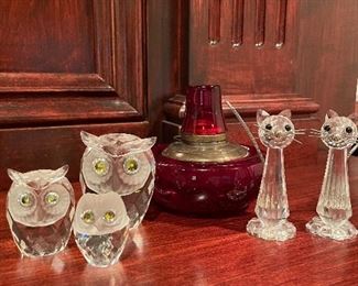 Swarvorski crystal, antique ruby glass ink well